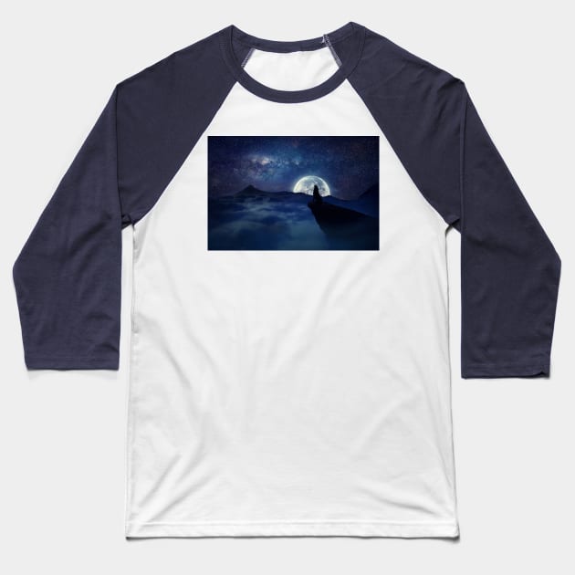 moonlight wolf Baseball T-Shirt by psychoshadow